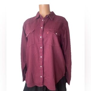 Levi's Ultimate Western‎ Pearl Snap Button Up Shirt Women's XL Burgundy NWT